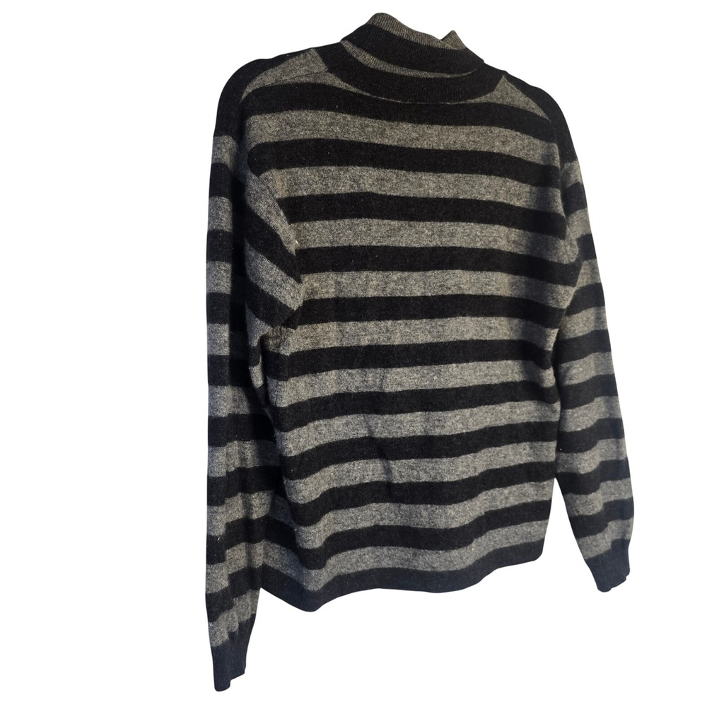 Country Road Mock Neck Sweater Women L Grey Black Striped Lambswool Angora Blend - Picture 2 of 3
